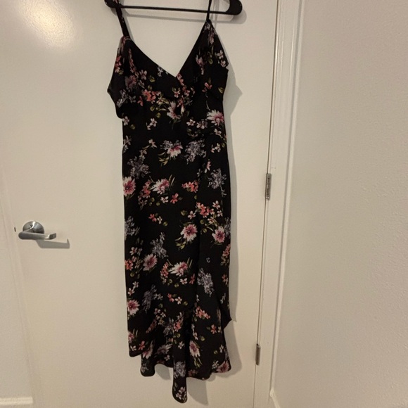 Iz Byer Dresses & Skirts - Iz Byer Black and Pink Asymmetrical Ruffled Maxi Dress